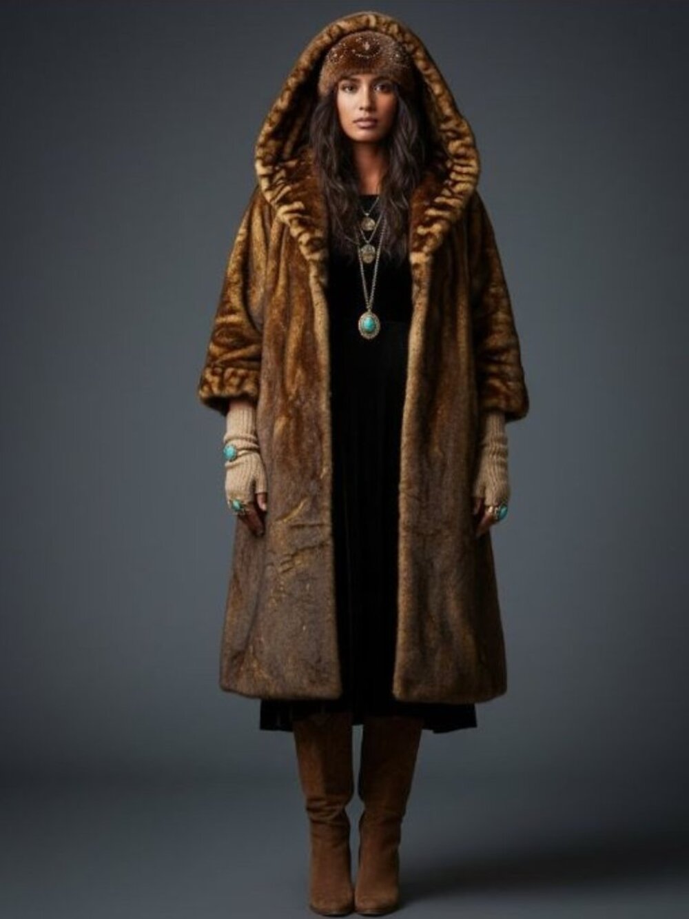 Jones New York Lux Brown Faux Fur Coat Hook Closure Hooded Coat Women's Size 1X - Picture 16 of 16